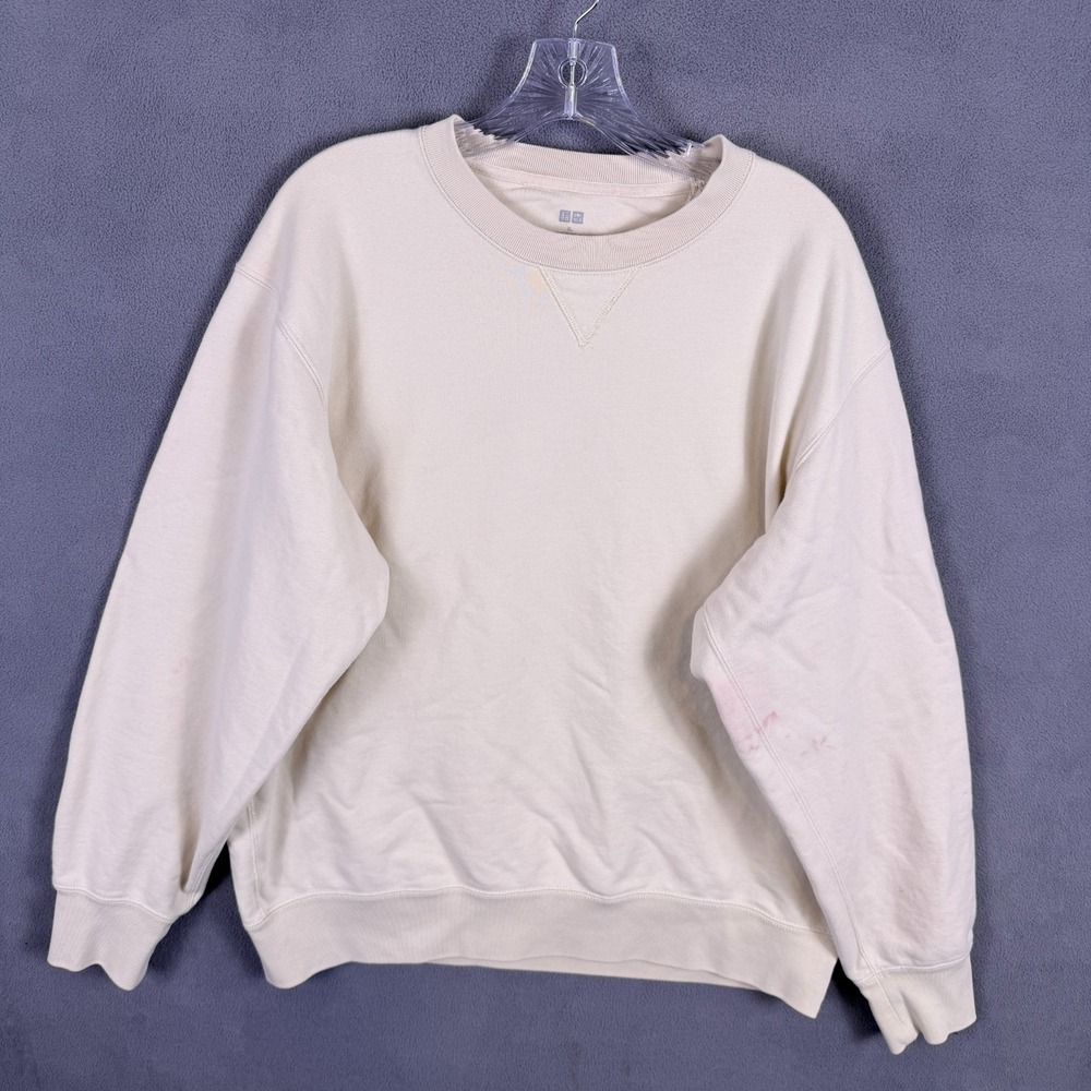 Uniqlo Sweatshirt Mens XL Cream Fleece Crewneck Pullover Solid Basic‎ Casual